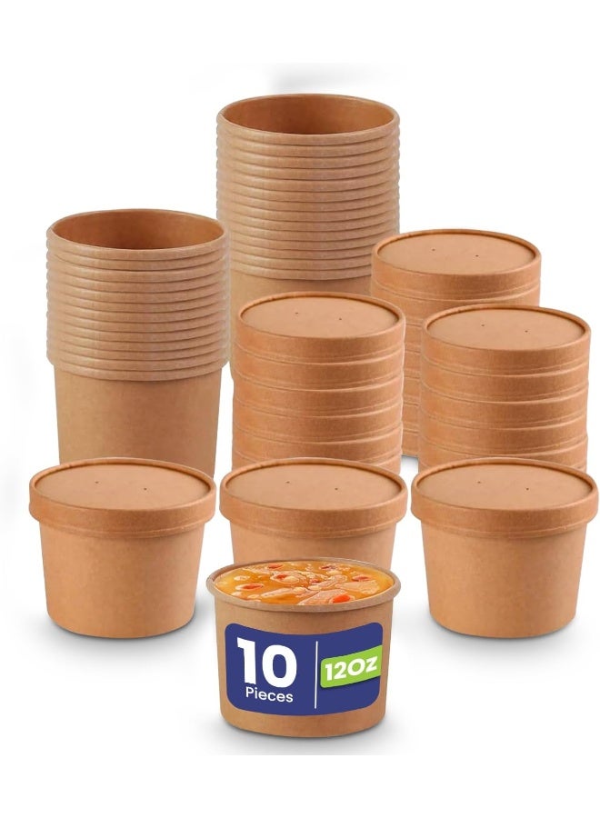 SNH Packing SNH Eco Friendly, Kraft Soup Bowls 12 Oz, Disposable Food Cups - Image 1